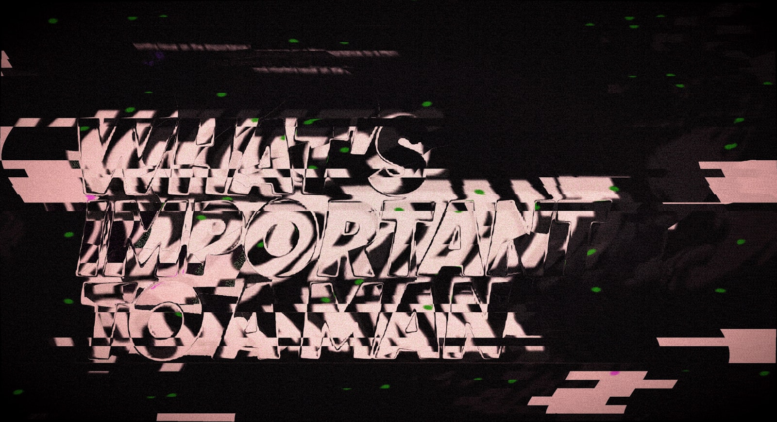 Heavy display type torn apart by horizontal glitch slices in pink on black, the look this post builds out of rotating fonts and scrambled text